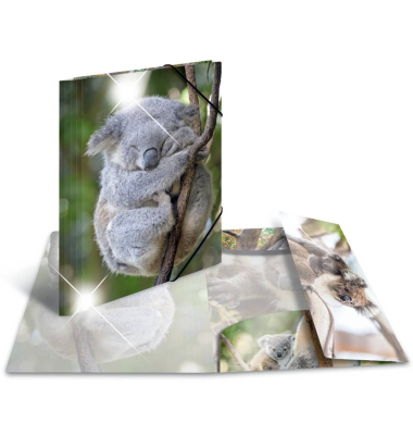 Gummizugmappe Glossy Tiere 19323, A4 bunt Polypropylen (PP), f&uuml;r ca. 200 Blatt  (80 g/m&sup2;), mit 3 Einschlaglaschen