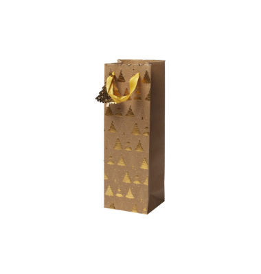 Geschenktasche 13638564000, Weihnachten, mit Trageband / Geschenkanh&auml;nger, Goldene B&auml;ume, 12cm x 36cm