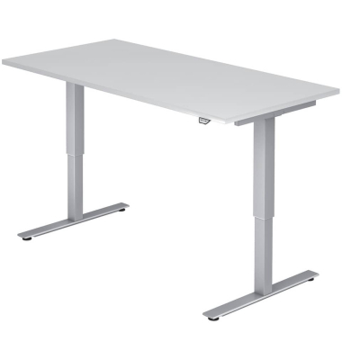 Schreibtisch, rechteckig, wei&szlig; / silber