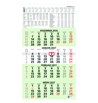 Wandkalender 959-0700, 33x58,5cm (BxH), Heftbindung, deutsch, 4 sichtbare Monatsbl&ouml;cke mit Datumschieber, Sonn- und Feiertage fa