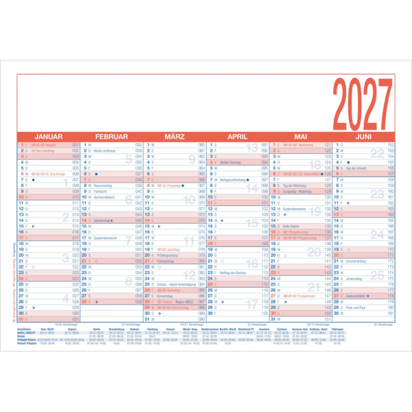 Zettler Tafelkalender 908-1315, 6 Monate / 1 Seite, 29x21cm (BxH) (A4 quer), 2027 4069095011281 Zettler