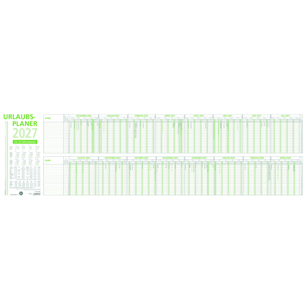 Zettler Urlaubsübersicht 2027 25Personen 100x29,7cm 4069095012752 Zettler