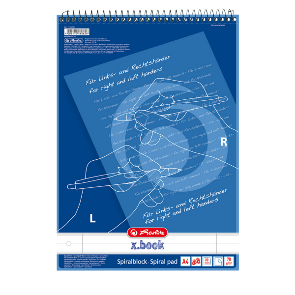 Herlitz Notizblock 400138932, liniert mit Rand innen/außen, A4, 70g, blau, 80 Blatt 4008110480626 Herlitz