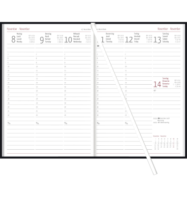 Buchkalender 766-0020, schwarz, 1 Woche / 2 Seiten, 14,6x21cm (A5), 2027