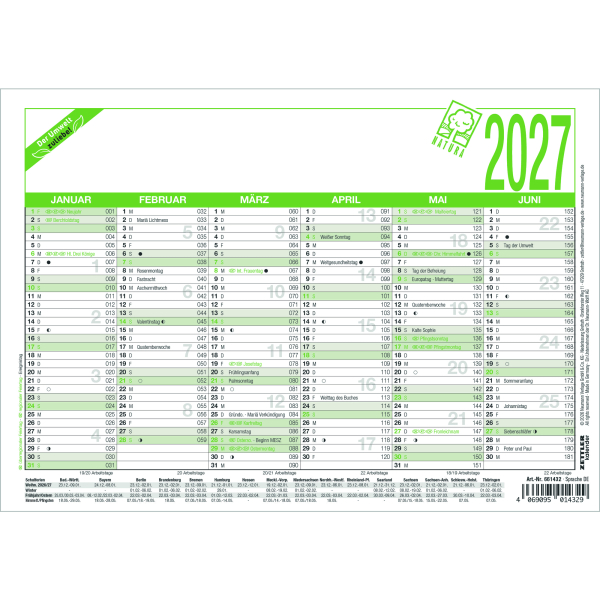 Zettler Tafelkalender 904-0700, 904, 6 Monate / 1 Seite, 21x14,8cm (BxH) (A5), 2027 4069095014329 Zettler