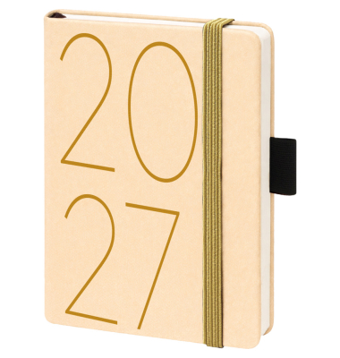 Buchkalender 02-0360, V-Book, beige/gold, 1 Woche / 2 Seiten, 9x14cm, 2027
