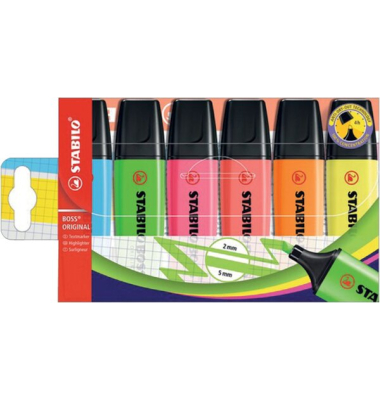 Textmarker-Set BOSS ORIGINAL, 70/6, Etui, farbig sortiert, 2-5mm Keilspitze