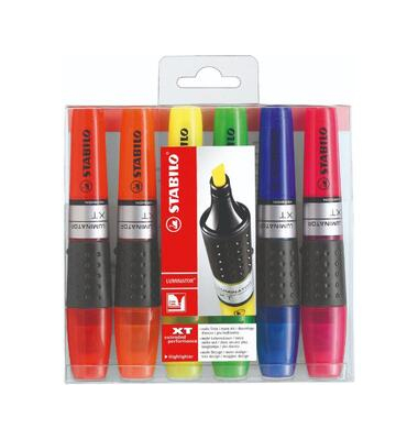 Textmarker STABILO LUMINATOR Etui, 71/6, Etui (6 #), farbig sortiert (gelb/gr&uuml;n/orange/pink/blau/rot), 2-5mm Keilspitze