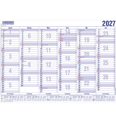 Arbeitstagekalender 21000, 6 Monate / 1 Seite, 30x20cm (A4), 2027