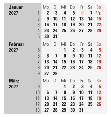 Tischkalender 7038000307, 3 Monate / 1 Seite, 11x18,3cm (BxH), 2027