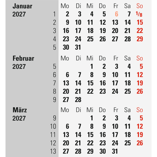 rido/idé Tischkalender 7038000307, 3 Monate / 1 Seite, 11x18,3cm (BxH), 2027 4003273793057 rido/idé