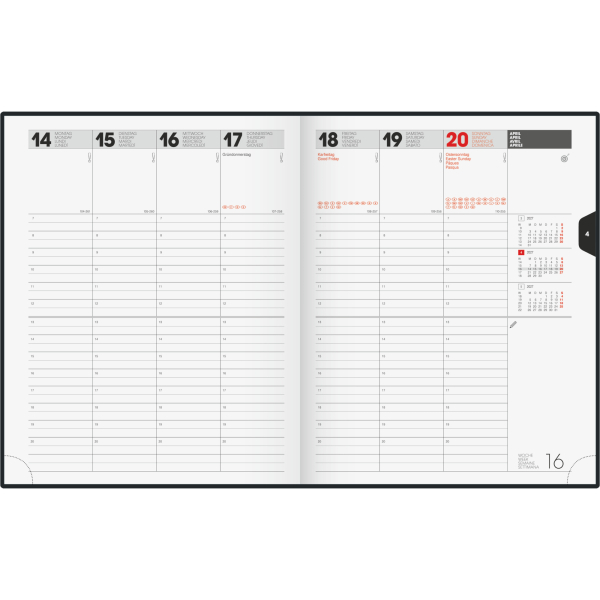 Brunnen Buchkalender 1076160907, Manager Wt 7 - weektimer, schwarz, 1 Woche / 2 Seiten, 21x26cm (ca. A4), 2027 4061947159929 Brunnen