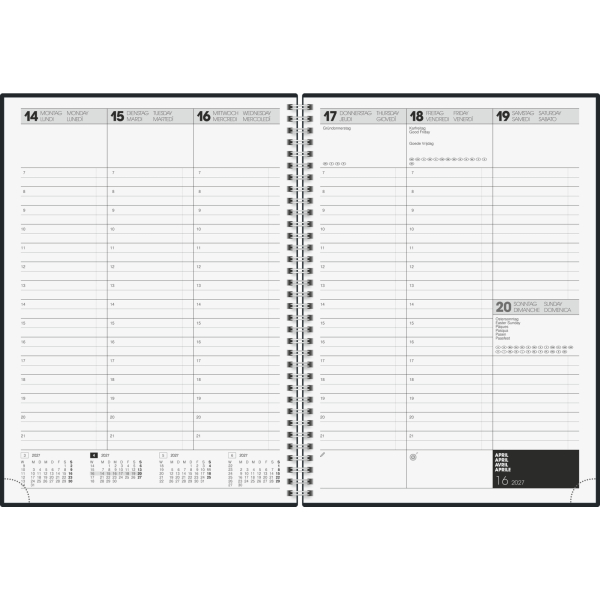 Brunnen Buchkalender 1078101907, 781, schwarz, 1 Woche / 2 Seiten, 21x29,7cm (A4), 2027 4061947160413 Brunnen