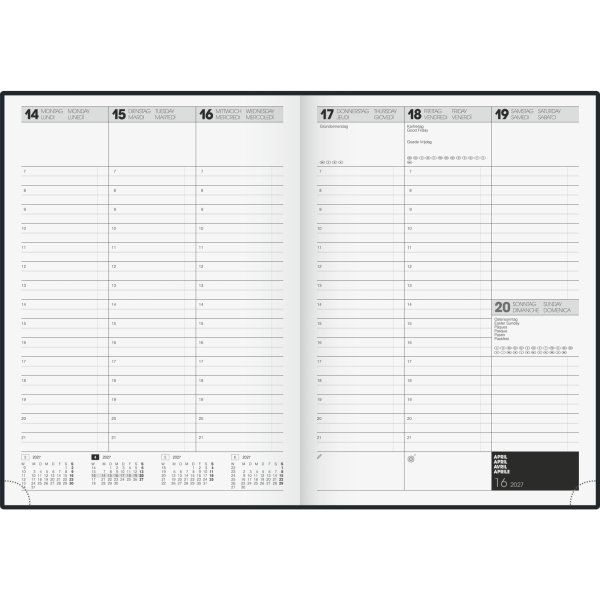 Brunnen Buchkalender 1078160907, 781, schwarz, 1 Woche / 2 Seiten, 21x29,7cm (A4), 2027 4061947160468 Brunnen