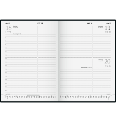 Buchkalender 5079562907, schwarz, 1 Tag / 1 Seite, Sa/So 1 Seite, 14,5x20,6cm (A5), 2027