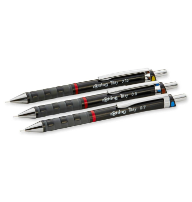 Druckbleistift-Set Tikky, S0801310, H&auml;rte HB, 0,35mm+0,5mm+0,7mm, schwarz, mit Radiergummi