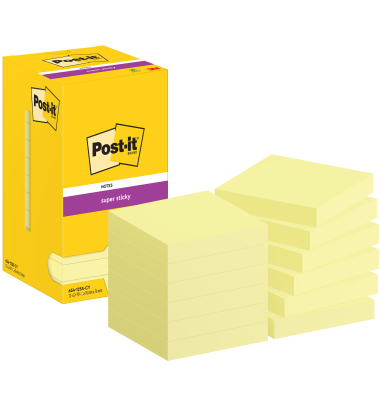 Haftnotizen 654-12SS-CY, Super Sticky, 76x76mm, gelb, quadratisch