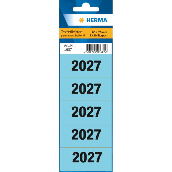 Herma Jahreszahlen 1687, 2027, blau, 60x26mm (BxH),  4008705016872 Herma 100 Stück