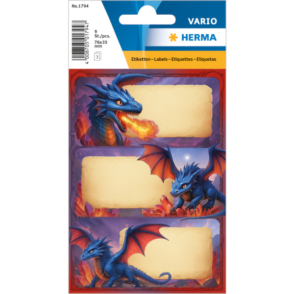 10 Stück Herma Schuletikette Dragon 4008705017947 Herma