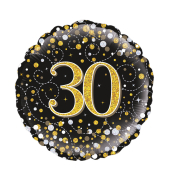 Folienballon Zahl 30 schwarz & gold 46cm