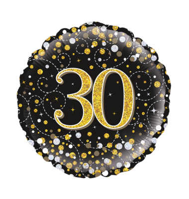 Folienballon Zahl 30 schwarz & gold 46cm