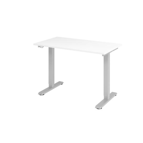 Hammerbacher Schreibtisch, rechteckig, weiß / silber  Hammerbacher