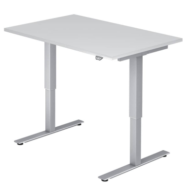 Schreibtisch, rechteckig, wei&szlig; / silber