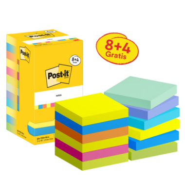 Haftnotizen 654-TFEN-P8+4, Notes Energetic Collection, 76x76mm, farbig sortiert (neongelb/paradisblau/vitalorange/powerpink/neongr&uuml;n), quadratisch