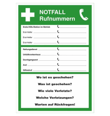 26013 Rettungszeichen Notfall-Rufnummern