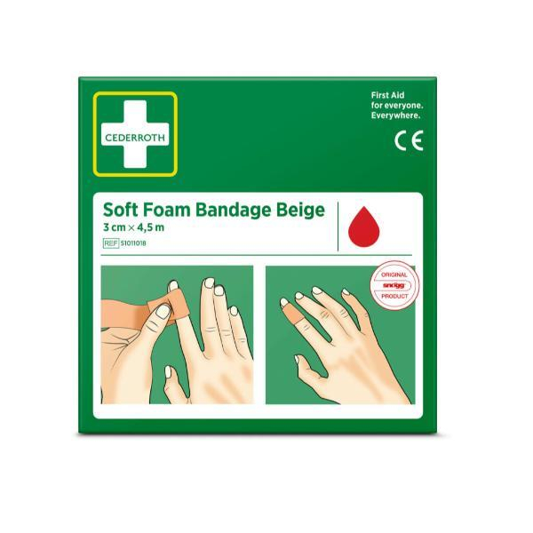 Cederroth Soft Foam Bandage Beige 51011018, 3cm x 4,5m 7310610027971 Cederroth