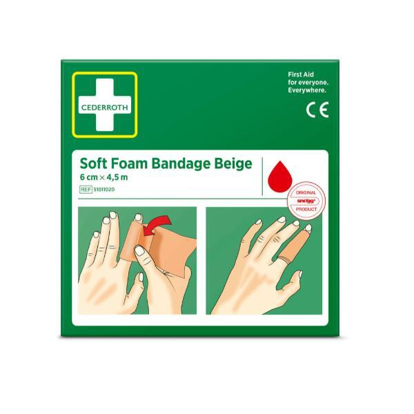 Cederroth Soft Foam Bandage Beige 51011020, 6cm x 4,5m 7310610027995 Cederroth