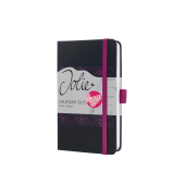 Buchkalender J5212, Jolie, schwarz, pink, 1 Woche / 2 Seiten, 9,5x15cm (A6), 2025