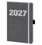 Buchkalender 02-0289, V-Book, grau, 1 Woche / 2 Seiten, 14x21cm (A5), 2027