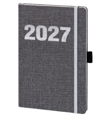 Buchkalender 02-0289, V-Book, grau, 1 Woche / 2 Seiten, 14x21cm (A5), 2027