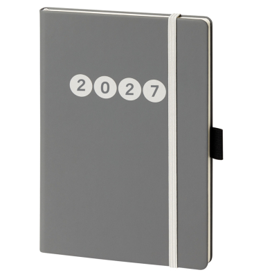Buchkalender 02-0356, V-Book, grau, 1 Woche / 2 Seiten, 14x21cm (A5), 2027