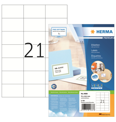 Etiketten Premium 4668, wei&szlig;, 70x42,3mm, rechteckig