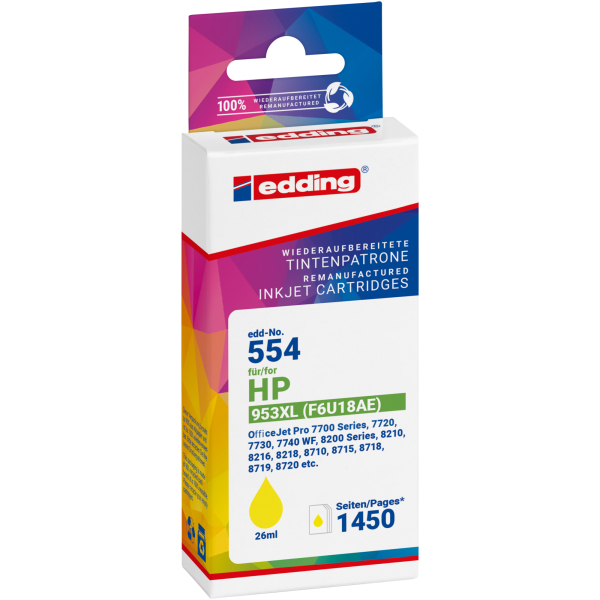 Edding Druckerpatrone EDD-554 18-554 (kompatibel mit HP), gelb, ca. 1450 Seiten 4057305017680 Edding