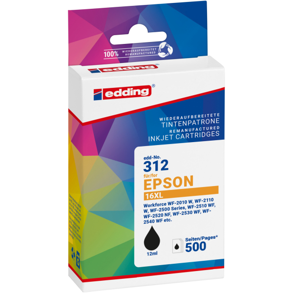 Edding Druckerpatrone 18-312-01, schwarz, ca. 500 Seiten 4057305064196 Edding