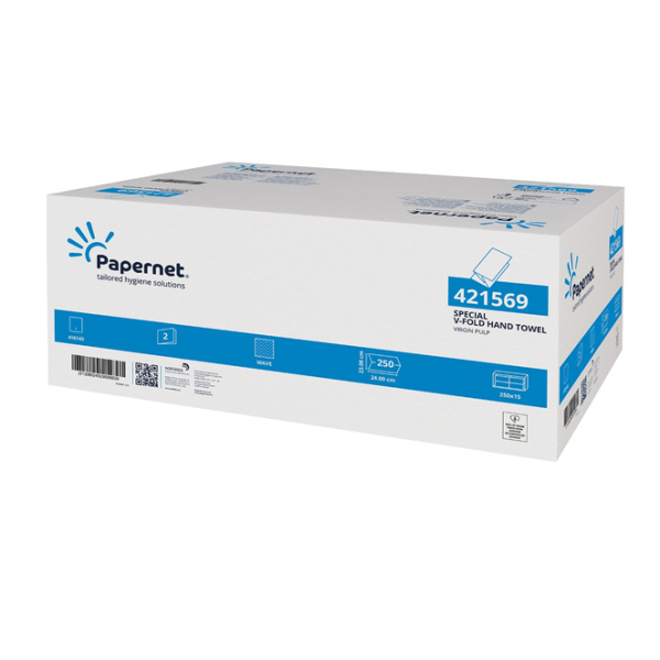 Papernet Falthandtücher 421569, 24x23cm, 2-lagig, Zickzack (V-Falz), weiß, Tissue 8024929009939 Papernet 3750 Blatt