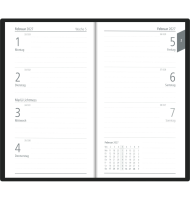 Taschenkalender 560-1020, schwarz, 1 Woche / 2 Seiten, 9,5x16cm (A6)