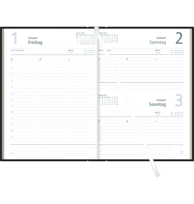Buchkalender 873-0020, Typ 873, schwarz, 1 Tag / 1 Seite, 15x21cm (A5), 2027