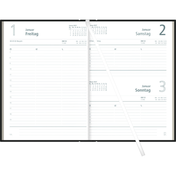 Zettler Buchkalender 873-0020, Typ 873, schwarz, 1 Tag / 1 Seite, 15x21cm (A5), 2026 4006928025183 Zettler