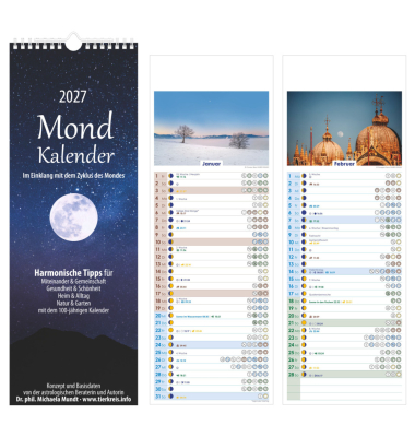 Streifenkalender 103881, Mondkalender, 1 Monat / 1 Seite, 14,85x42cm, 2027