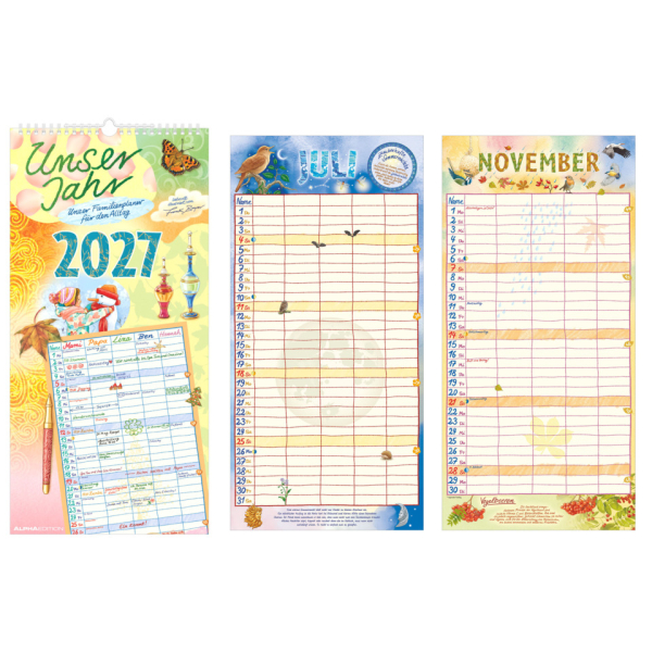 ALPHA EDITION Familienkalender 103630, Unser Jahr, 1 Monat / 1 Seite, 5 Spalten, 22x45cm, Ringbindung, deutschsprachig, Feiertagen für DE/AT/C