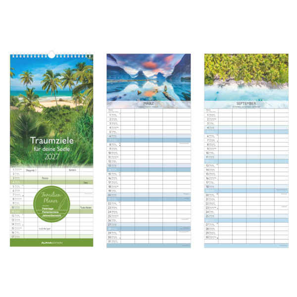 ALPHA EDITION Familienkalender 103614, Traumziele, 1 Monat / 1 Seite ( 5 Spalten ), 5 Spalten, 45x19,5cm, 2026 4069095003323 ALPHA EDITION