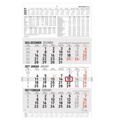 Dreimonatskalender 602371, ohne, 3 Monate / 1 Seite, 30x48,7cm