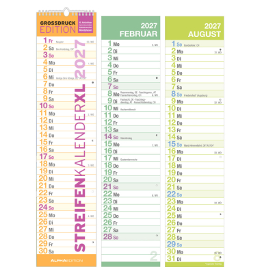 Streifenkalender 103597, ohne, 1 Monat / 1 Seite, 11,3x49,5cm, 2027