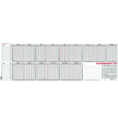 Urlaubsplaner 12-55, 15 Monate / 1 Seite, 97,4x31cm, f&uuml;r 25 Mitarbeiter, 2027