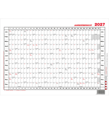 Plakatkalender 2, 1 Jahr / 1 Seite, 29,7x21cm (A4 quer), 2027