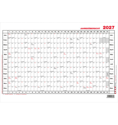 Plakatkalender 3V, Jahres&uuml;bersicht, 1 Jahr / 1 Seite, 42x29,7cm (A3 quer), 2027